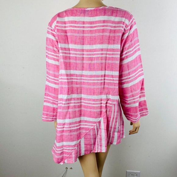 Habitat Pretty Artsy Opposing Stripes Asymmetric Button Accented Tunic Top XL - Picture 7 of 8